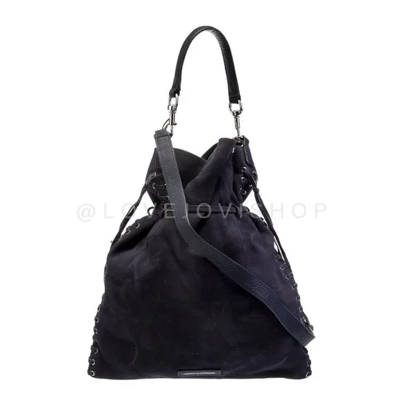 Designer Bag | Rebecca Minkoff Navy Leather Hobo Crossbody Fringe Corset Details - Picture 3 of 5